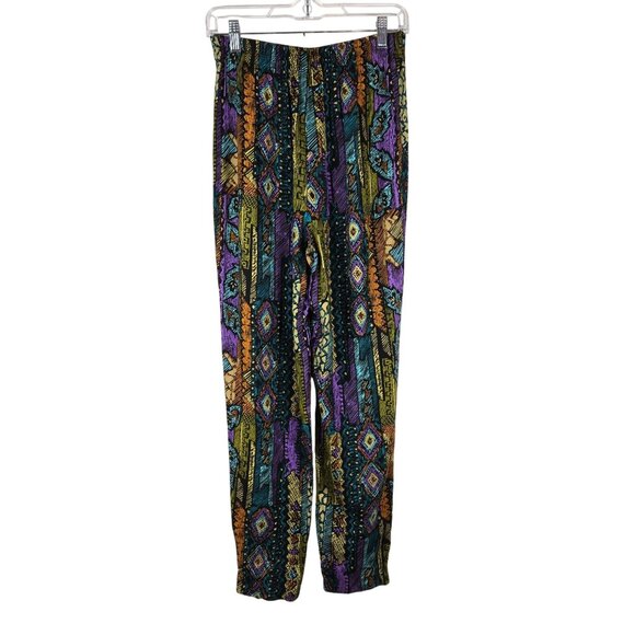 VTG Léger Womens Pants 7/8 Multicolor Geometric Pattern 100% Rayon USA 90s - Picture 2 of 12